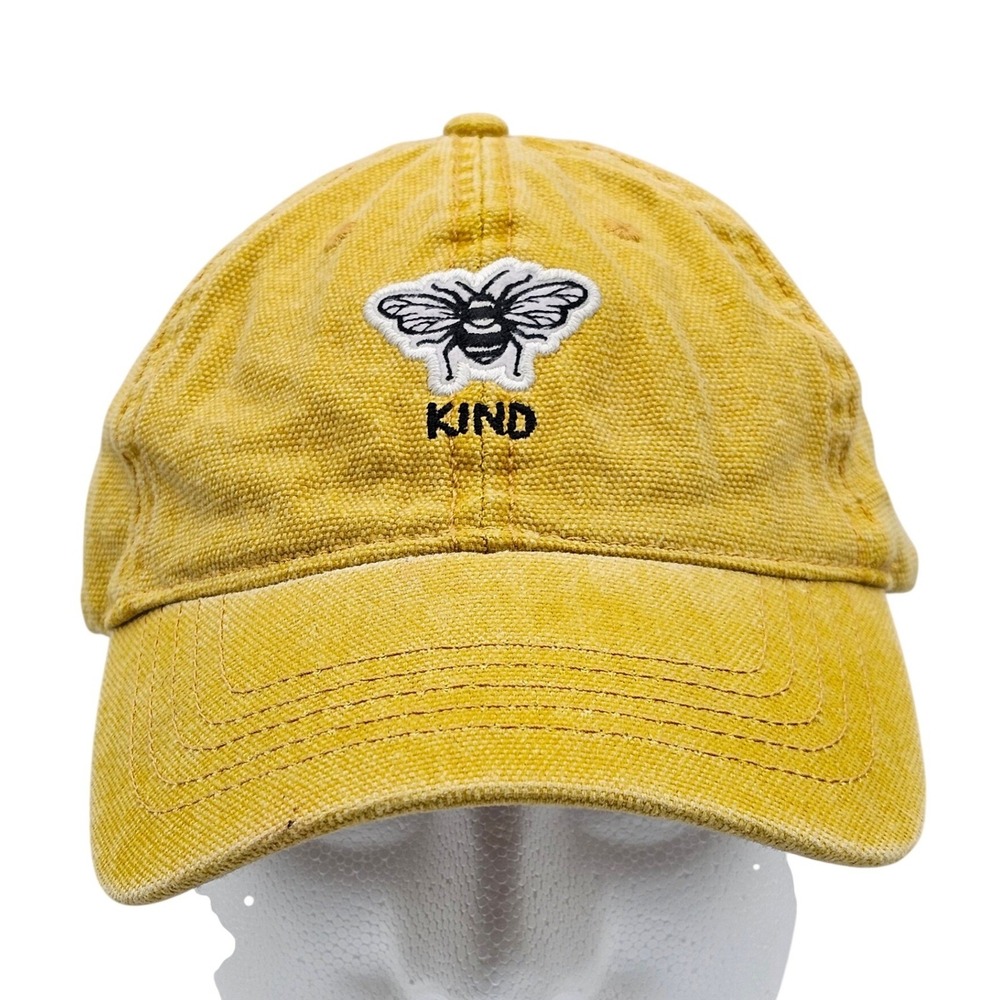 Bee Kind Embroidered‎ Hat Mustard Yellow Gold Cotton Adjustable Dad Cap OSFM EUC